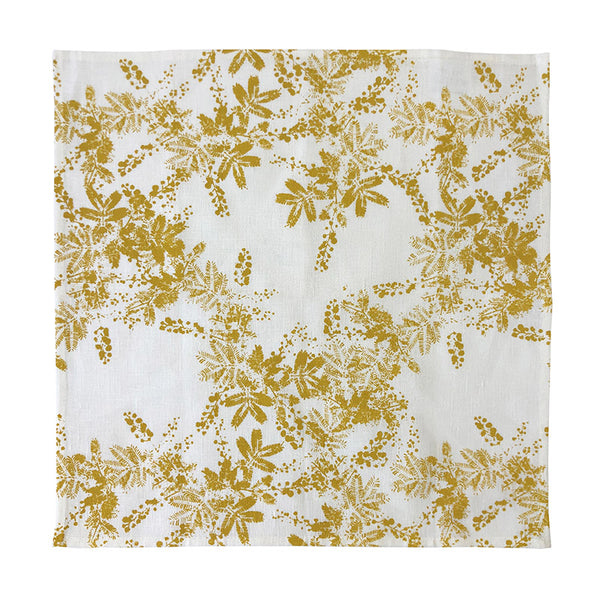 Linen napkin set with yellow wattle print