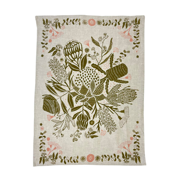 Folk Tea Towel - Khaki