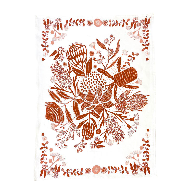 Folk Tea Towel - Terracotta