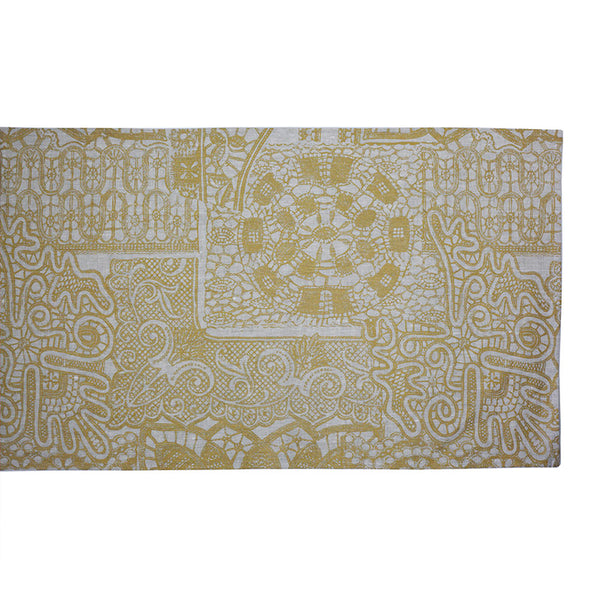 White gold lace printed table runner