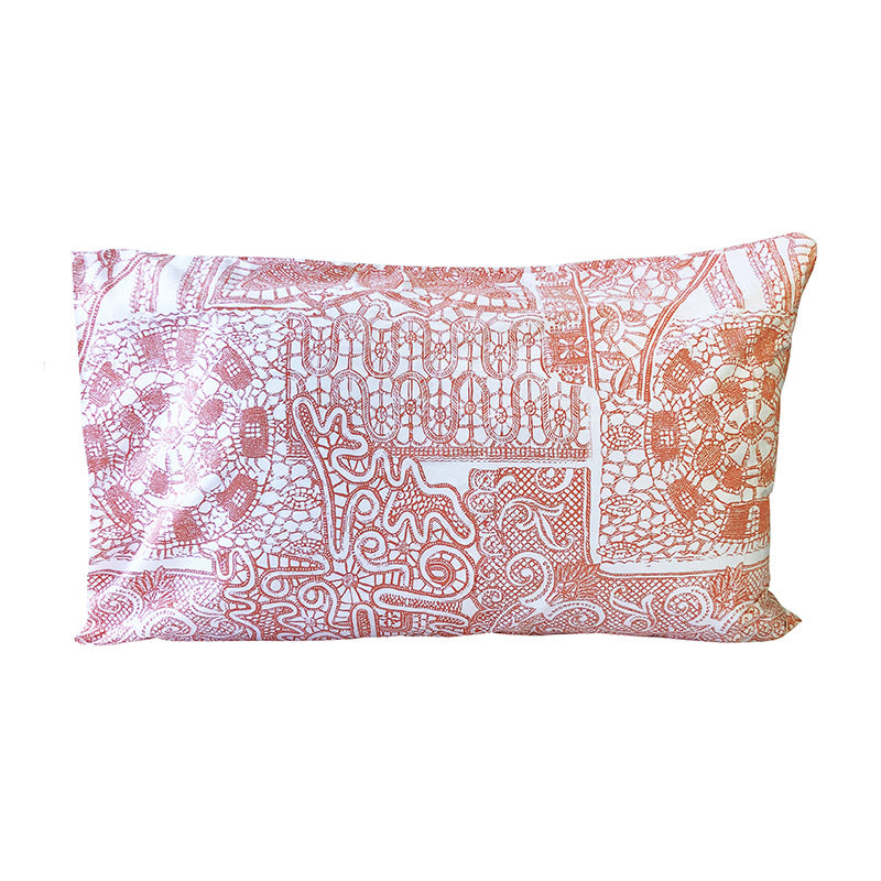 Peach pink lace printed pillowcase