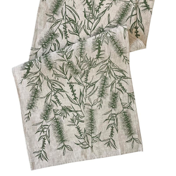 Bottle Brush Placement Table Runner - Moss
