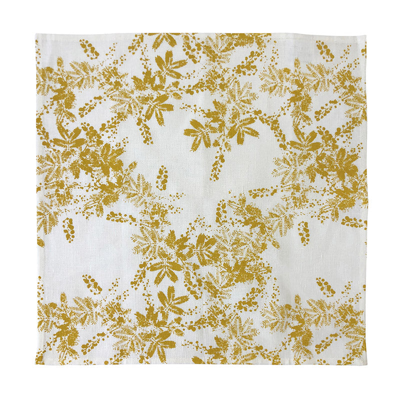 Linen napkin set with yellow wattle print