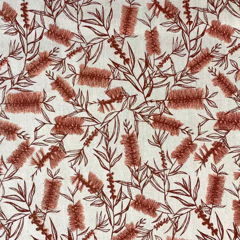 Printed Fabric - Bottle Brush - Red Clay